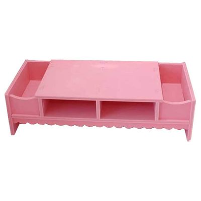 166 Pink Wooden Storage Box Monitor Stand Riser Shelf, Laptop PC Monitor Riser Rack Holder Desk Organizer with Storage Space, Tabletop Storage Cabinet