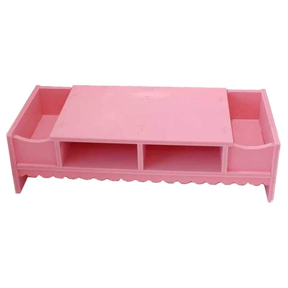 166 Pink Wooden Storage Box Monitor Stand Riser Shelf, Laptop PC Monitor Riser Rack Holder Desk Organizer with Storage Space, Tabletop Storage Cabinet
