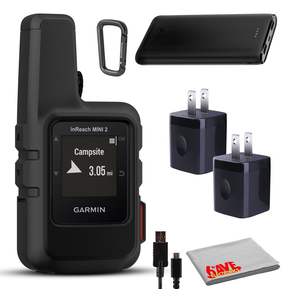 Garmin inReach Mini 2 Satellite Communicator, Lightweight Compact Rugged Design, Portable Handheld GPS for Hiking, Bundle with Accessoires (Black)