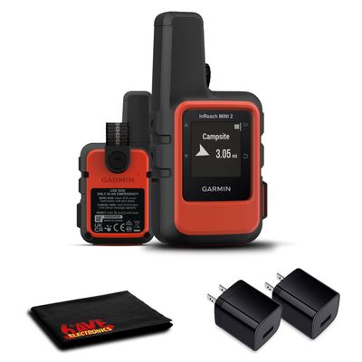 Garmin inReach Mini 2 Satellite Communicator (Flame Red) with Power Adapters