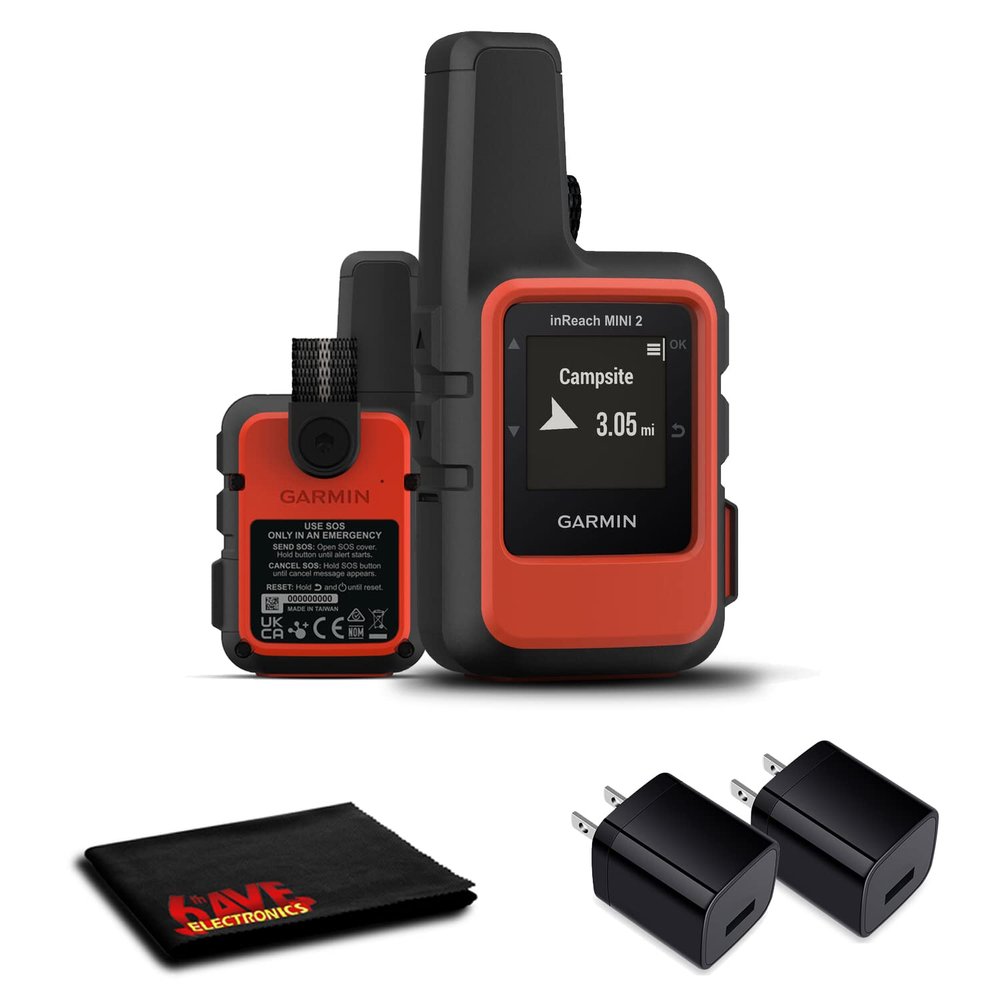Garmin inReach Mini 2 Satellite Communicator (Flame Red) with Power Adapters