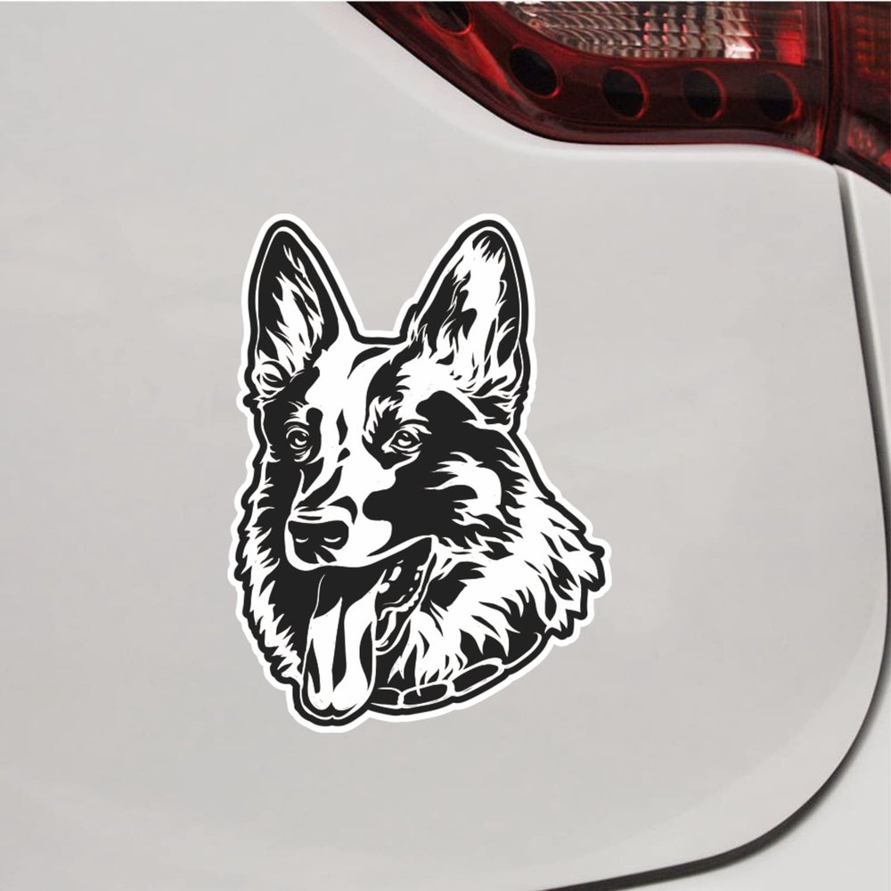 German Shepherd Dog Head Vinyl Decal Sticker Black Color White Background for Car Boat Laptop Reflective Glossy Choose Size (6'' x 4.4" (15.2cm x 11.2cm), Reflective)