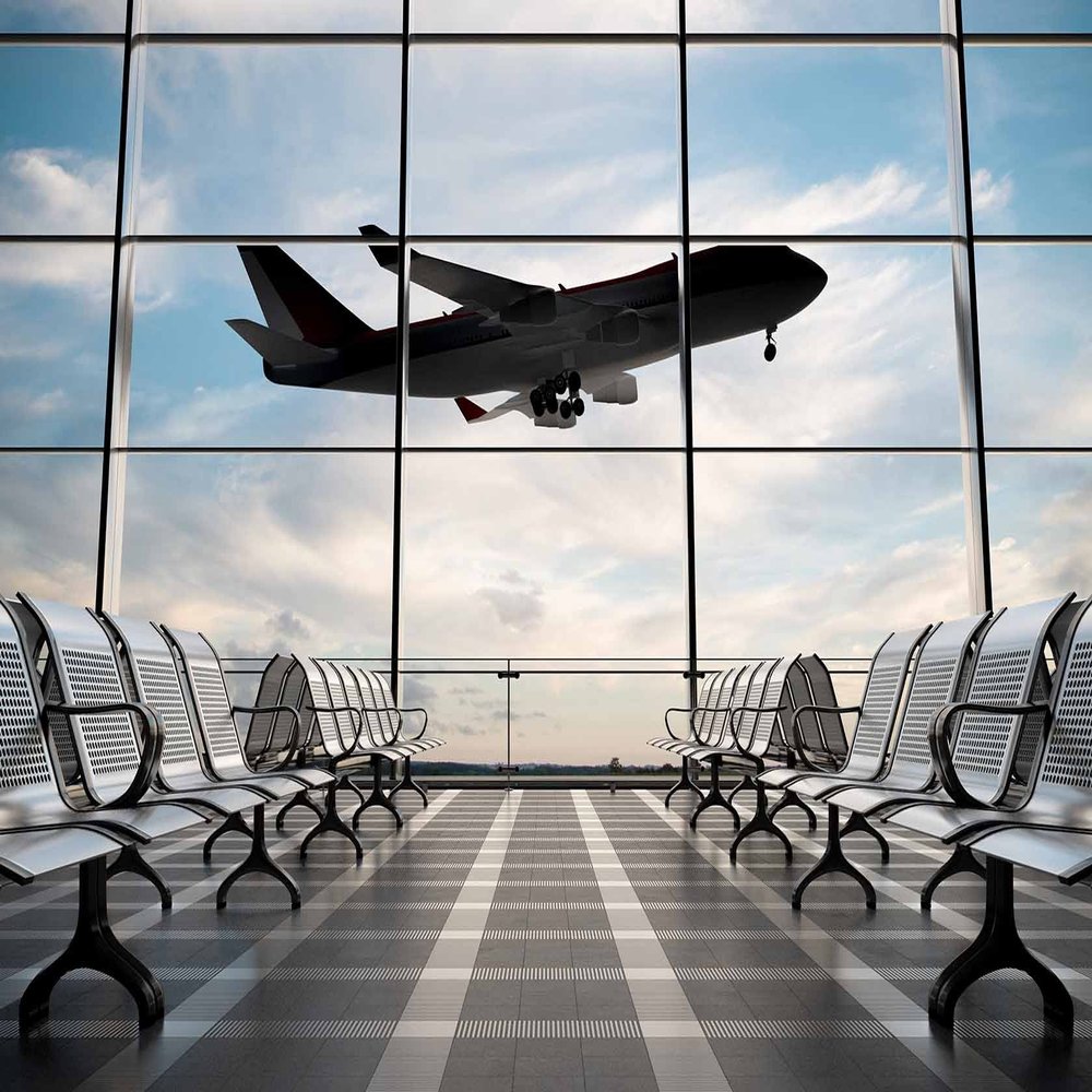 RUINI Airport Terminal Photography Backdrop Airplane Departure Airport Lounge Party Decorations Banner (10x8FT)