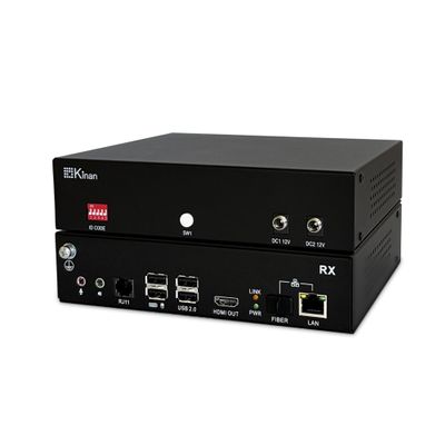 Kinan 4K HDMI USB KVM Over Ethernet Extender, FHD HDMI Keyboard Mouse USB2.0 Over CAT5E or Optical Cable 4K@30Hz Up to 10KM, 2 USB 2.0 Ports, Loop Out, Near-Zero Latency, Plug & Play