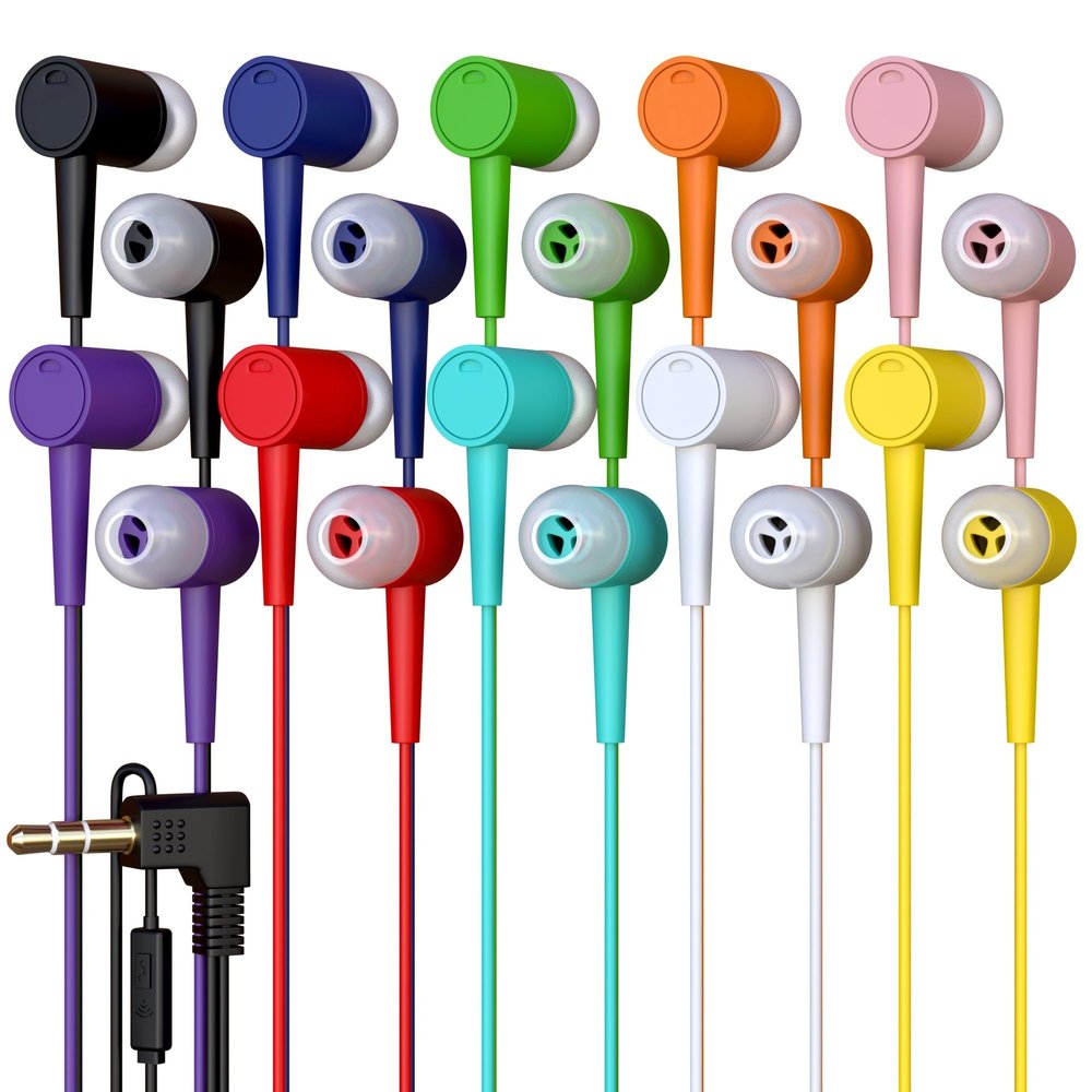 50 Pack Bulk Wired Earbuds with Microphone, In Ear Headphones 3.5mm Jack, 4ft Tangle Free Cable, Comfortable Fit, Affordable and Cost Effective, Ideal for School Classroom Testing Students, Mix