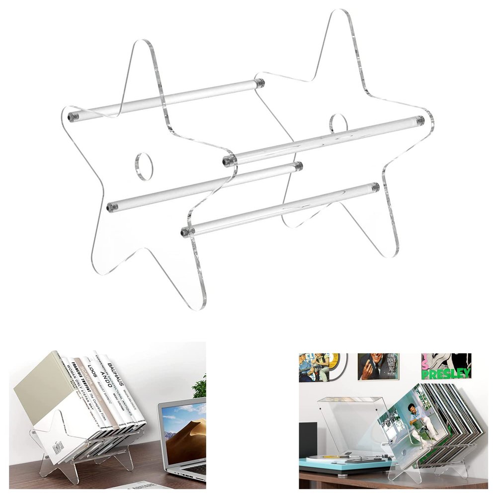 WANLIAN Vinyl Record Storage Stand, Acrylic Vinyl Record Storage Holder, Clear CD Organizer Holder for Single and Gatefold Albums