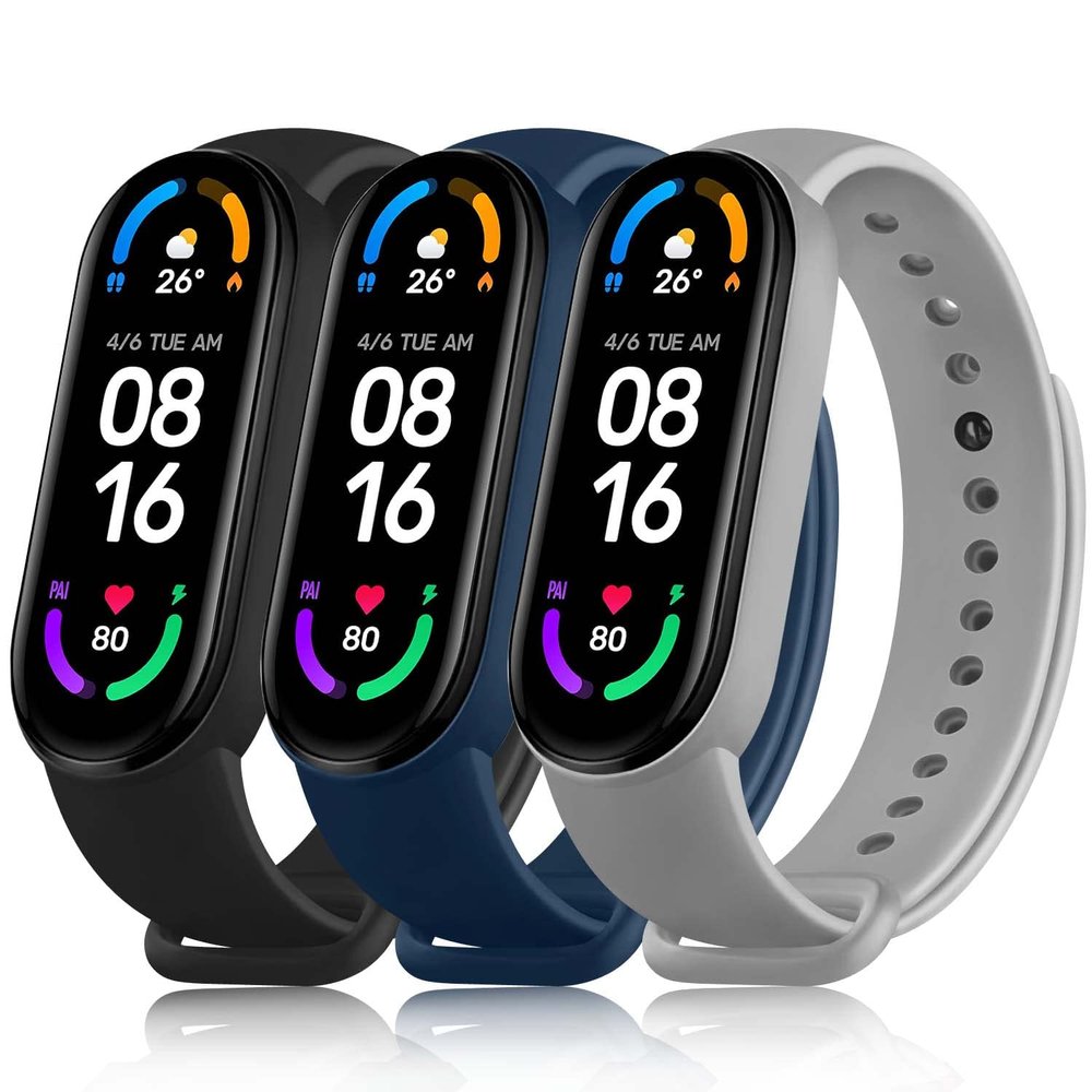 Amzpas Silicone Replacement Bands for Amazfit band 5/Amazfit band 6, 3 Pack Adjustable Wristbands for Xiaomi Mi Band 5/Mi Band 6 for Women Men