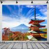 BELECO Japanese Backdrop Fabric 9x6ft Fujiyama Kiyomizu Temple Background Japan Pagoda Mount Fuji Backdrop Autumn Sakura Trees Nature Backdrop Japanese Party Decorations Portrait Photo Props view 2