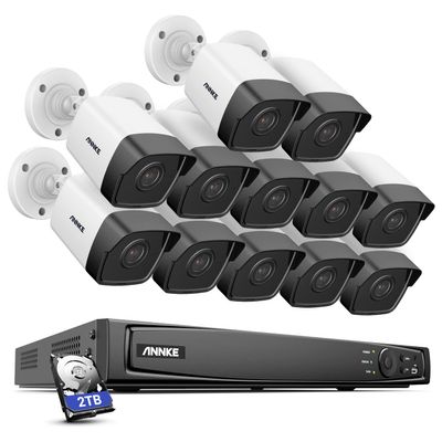 ANNKE 16CH 5MP Home Security Camera System with Color Night Vision, 12pcs Wired 5MP Outdoor PoE IP Cameras Supports Alexa, IP67 Waterproof, 4K 16CH NVR with 2TB HDD for 24-7 Recording