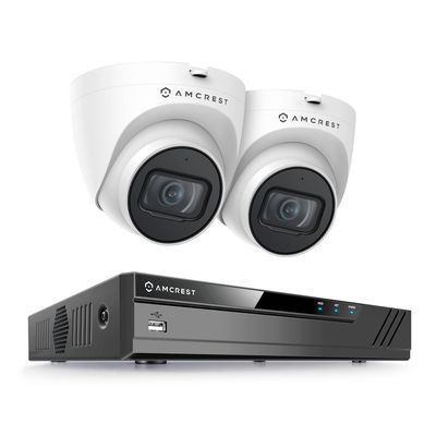 Amcrest 5MP POE Security Camera System Outdoor, 4K 8CH POE NVR, 2X 5MP Turret POE Camera, IP67 Metal Turret POE IP Camera, Built-in Mic, Hard Drive Not Included, NV4108E-T1179EW2