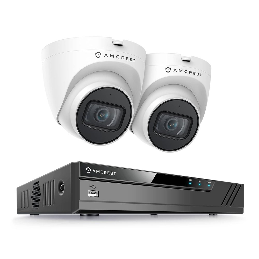Amcrest 5MP POE Security Camera System Outdoor, 4K 8CH POE NVR, 2X 5MP Turret POE Camera, IP67 Metal Turret POE IP Camera, Built-in Mic, Hard Drive Not Included, NV4108E-T1179EW2