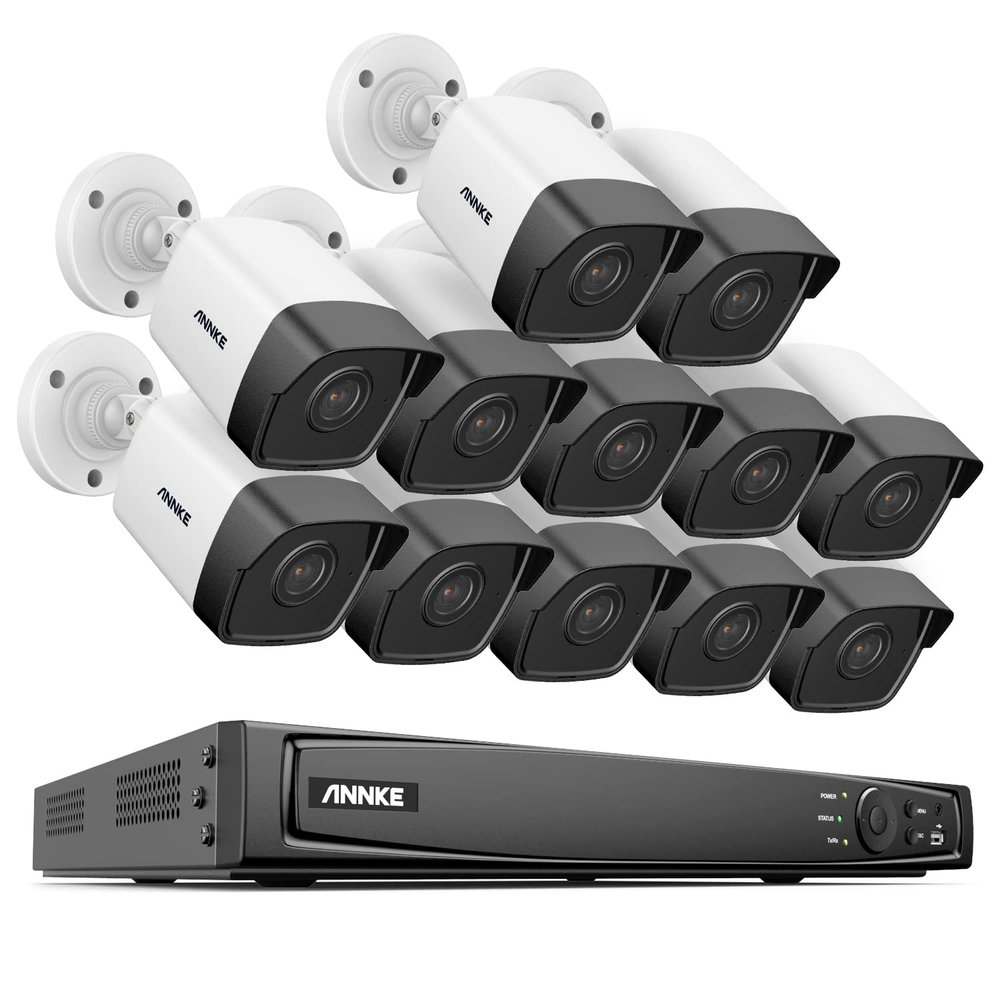 ANNKE 16CH 5MP Home Security Camera System with Color Night Vision, 12pcs Wired 5MP Outdoor PoE IP Cameras Supports Alexa, IP67 Waterproof, 4K 16CH NVR Without Hard Drive,Remote Access