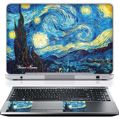 Meffort Inc Personalized Laptop Skin Sticker Cover Art Decal with Wrist Pad, Customize Your Text (14-14.5 Inch, The Starring Night)