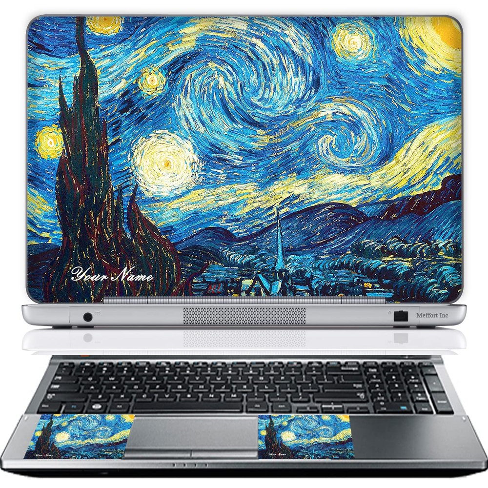 Meffort Inc Personalized Laptop Skin Sticker Cover Art Decal with Wrist Pad, Customize Your Text (14-14.5 Inch, The Starring Night)