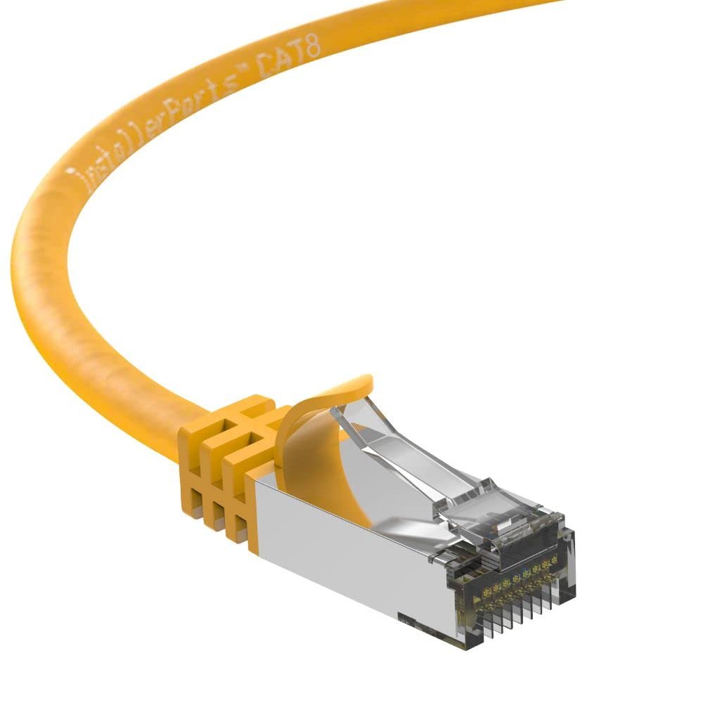 InstallerParts (100 Pack Ethernet Cable CAT8 Cable 0.5 FT - Yellow - Professional Series - 40Gigabit/Sec Network/High Speed Internet Cable for Router, Server, Gaming/2000 MHz, 26AWG