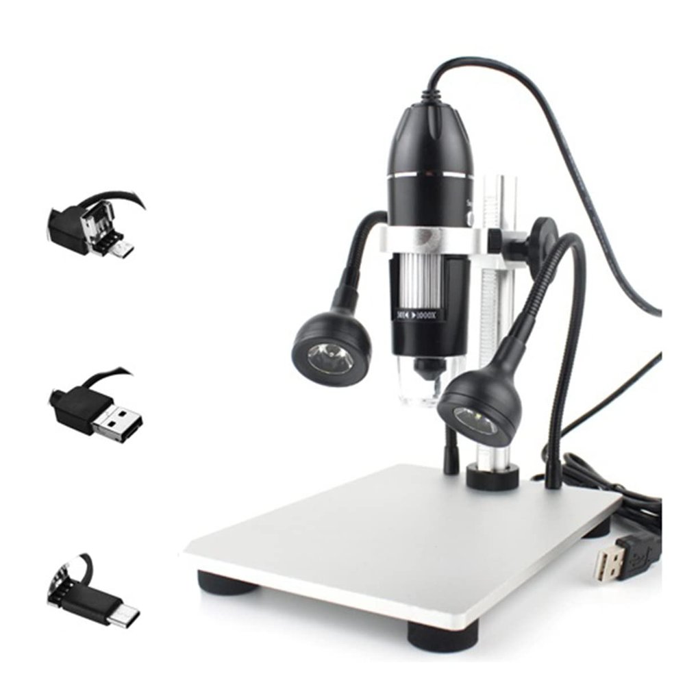 Lab Microscope Slides 600X 1000X USB Digital Microscope Electron Microscopes Zoom Camera Magnifier with Aluminum Lift Stand Microscope Parts (Color : 3 in 1 USB, Magnification : 1000X)