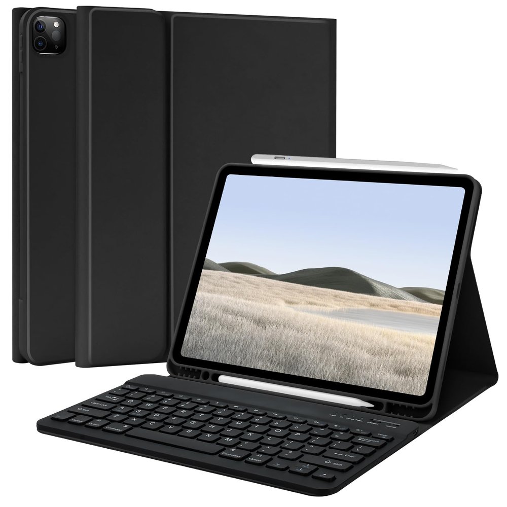 TQQ for iPad Air 13-inch (M3/M2, 2025/2024) & Pro 12.9 inch Case with Keyboard, Keyboard case for 12.9-inch iPad Pro 6th/5th Gen - with Pencil Holder for iPad Air 13-inch/iPad Pro 12.9 (Black)