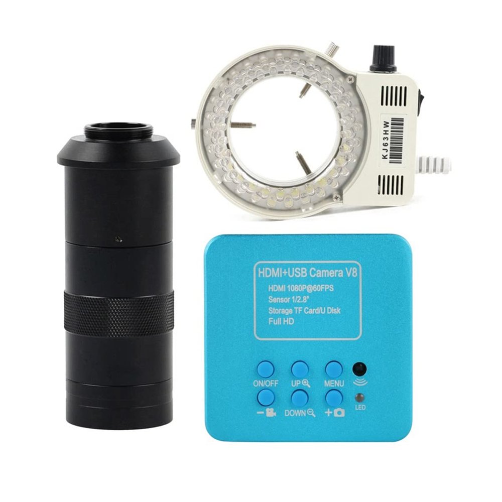 Microscope Accessories Kit IMX307 1080P Industry Video Microscope Camera Microscope Slides (Color : 100x Lens with Light)