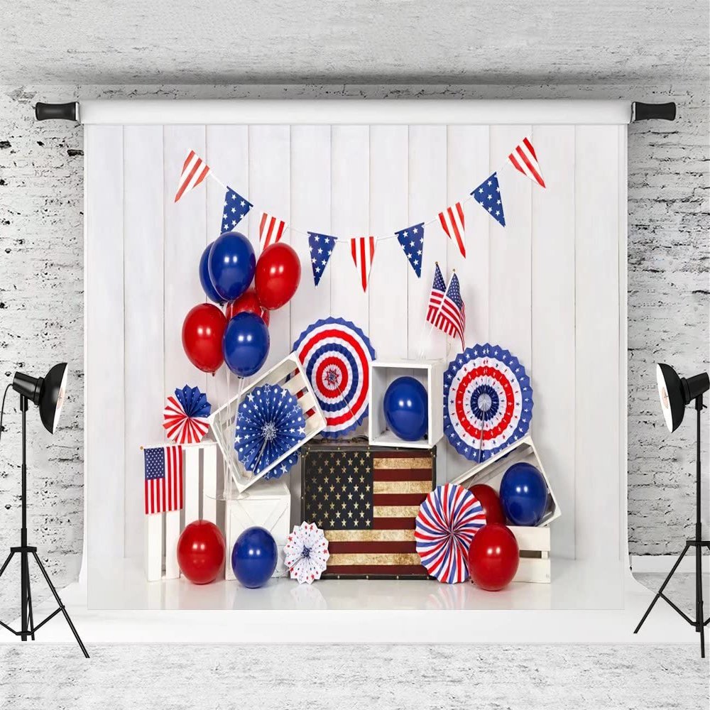 Kate 7x5ft Independence Day Backdrop for Party American Flag White Wood Wall Fabric Background for Photography Photo Shoot Props