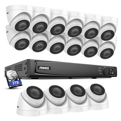 ANNKE 5MP PoE Home Security Camera System Outdoor Indoor, 16CH 4K/8MP PoE NVR Recorder and (16) 5MP Surveillance Turret C500 IP Cameras with 100ft Color Night Vision (3TB Hard Drive Built-in)