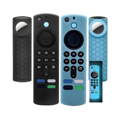 [2 Pack] Compatible for TV Stick 4k Max Remote Cover with Holder for Airtag,for Tile Sticker,Glow in Dark,TV Stick 3rd Gen Remote Case Compatible for Key Finder,Black and Glow Blue