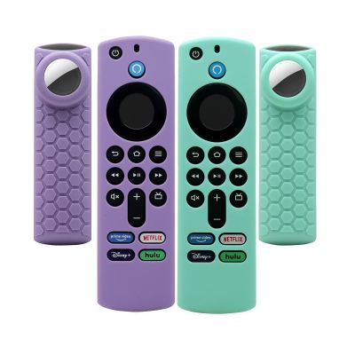 [2 Pack] for TV Stick 3rd Gen Airtag Case,2 in 1 Silicone Protective Sleeve for TV Stick 4K Max 2021 Remote Control with Holder Cover for AirTag for Tile Sticker,Lavender Grey and Mint Green