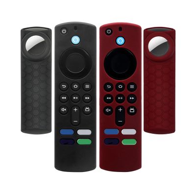 [2 Pack] TV Stick 4K Max Remote Cover,2 in 1 Silicone Protective Case Sleeve for TV Stick 3rd Gen 2021 Remote Control with Holder for AirTag for Tile Sticker,Black and Wine Red