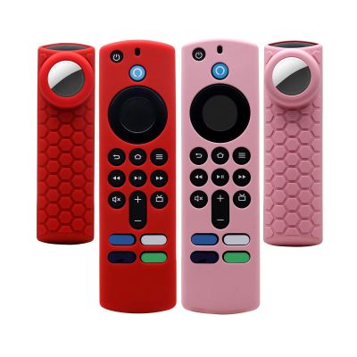 [2 Pack] Compatible for Alexa Voice Remote 3rd Gen Cover with Airtag Holder,Cover for TV Stick 4k Max 3rd Gen with Holder Compatible for Airtag,for Tile Sticker,Red and Pink