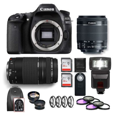Canon EOS 80D DSLR Camera (Body Only) with Canon EF-S 75-300mm Lens Combo Kit International Model (Renewed)