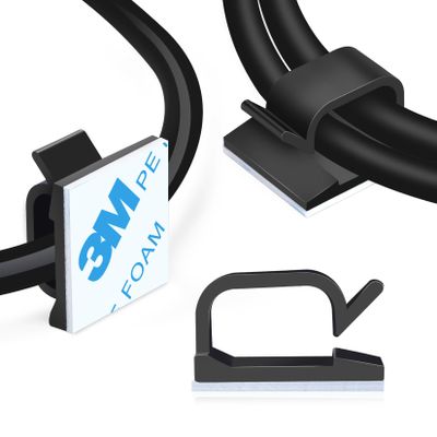 XHF 5/8 Adhesive Cable Wire Clips Black 60pcs, Cable Staples Outdoor Cable Management Wire Organizer Cord Holder for Under Desk, Car, Wall, TV PC Ethernet Cable