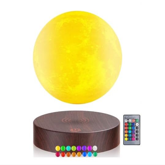 Vnemofey Levitating Moon Lamp, Floating 3D Printed Magnetic Levitation,Rotating Moon Display Mode Mood Light Touch, Levitate & Rotate in Air, Cool Home and Office Decor,16 Colors