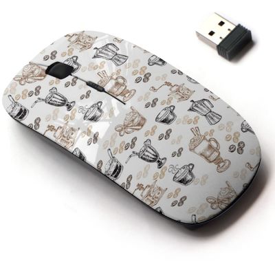 2.4G Wireless Mouse with Cute Pattern Design for All Laptops and Desktops with Nano Receiver - Coffee