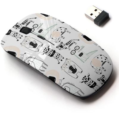 2.4G Wireless Mouse with Cute Pattern Design for All Laptops and Desktops with Nano Receiver - Childish Cute Animals