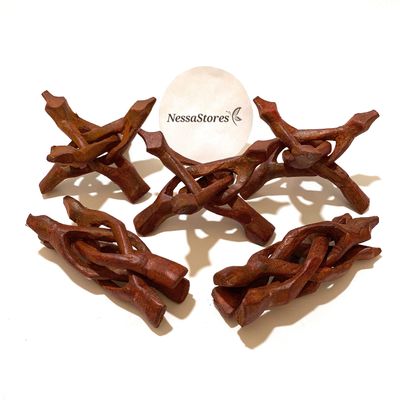 NESSASTORES - Carved Tripod Wood Stand Holder 4" #JC-045 (63 pcs)