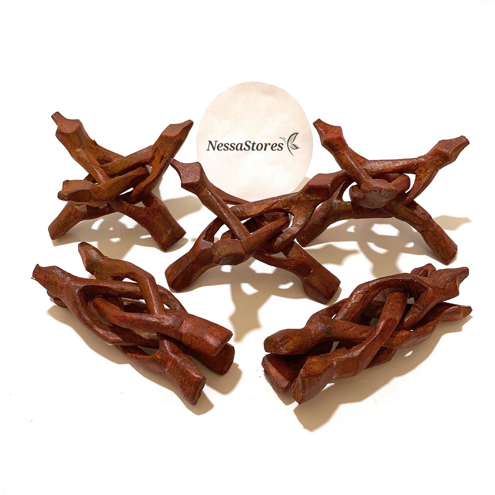 NESSASTORES - Carved Tripod Wood Stand Holder 4" #JC-045 (63 pcs)