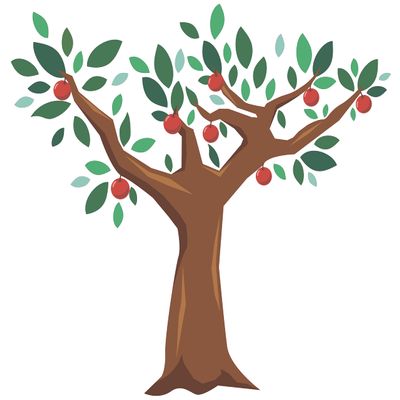 Wall Decal: Huge Tree with Fruits Artwork Design for Kid's Room Vinyl - Apples Hanging on a Tree Art for Nursery Decoration 28" x 21"