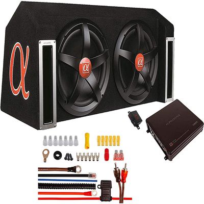 Alphasonik APP122 Complete 1500 Watts Dual 12" Subwoofers Car Bass Package with Amplifier and Installation Kit Included - 2 Sub Woofers with Grills in Custom Ported Box Loaded Enclosure, Black