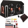 Alphasonik APP122 Complete 1500 Watts Dual 12" Subwoofers Car Bass Package with Amplifier and Installation Kit Included - 2 Sub Woofers with Grills in Custom Ported Box Loaded Enclosure, Black view 1
