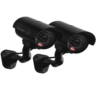 JYtrend Fake Camera, Dummy Camera CCTV Surveillance System with Realistic Red LED Flashing Light for Outdoor and Indoor + Warning Sticker (2 Pack, Black)