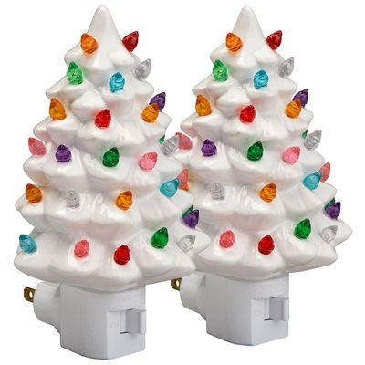 Fox Valley Traders White Ceramic Tree Nightlights, Set of 2