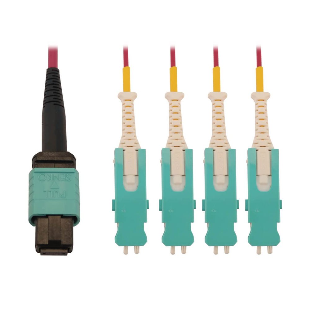 Tripp Lite Breakout Multimode Fiber Cable 400G 50/125 OM4, MTP/MPO-PC to 4X Duplex SN-PC for OSFP/QSFP-DD Transceivers, Magenta LSZH, 6.6 Feet / 2 Meters, Lifetime Limited Warranty (N845-02M-4S-MG)