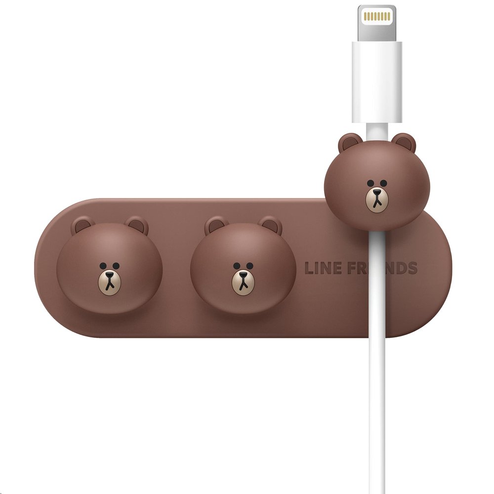 elago | LINE Friends Magnetic Cable Management Buttons, Organize 3 Cables, Powerful Magnets, Reusable Sticker Attaches to Surface, Desk Organization (Brown)