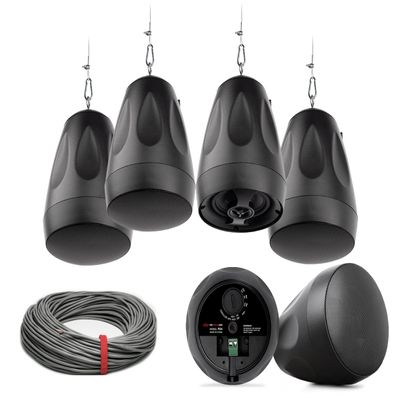 Pure Resonance Audio PD4 4" Pendant Speakers with Installation Wire - (6 Speakers, Black)