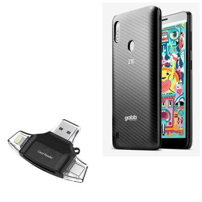 BoxWave Smart Gadget Compatible with ZTE Gabb Z2 - AllReader SD Card Reader, microSD Card Reader SD Compact USB - Jet Black