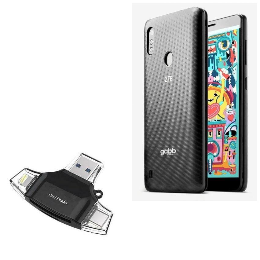 BoxWave Smart Gadget Compatible with ZTE Gabb Z2 - AllReader SD Card Reader, microSD Card Reader SD Compact USB - Jet Black