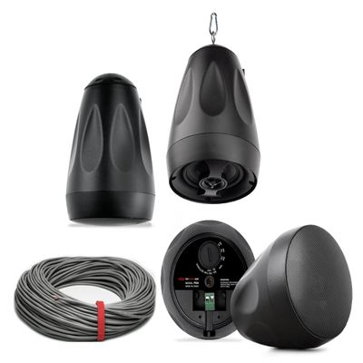 Pure Resonance Audio PD4 4" Pendant Speakers with Installation Wire - (4 Speakers, Black)