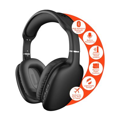 HyperGear Wireless Headphones Bluetooth Black- Noise Isolation Headphones Wireless Over The Ear Head Phones, Gym Headset Built-in Mic Controls Square Foam Cups Foldable Headphone for Women and Men