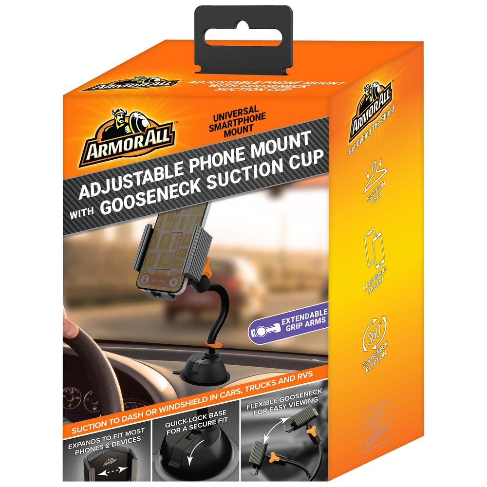 XTREME Armor All Adjustable Universal Smartphone Mount with Gooseneck Suction Cup, 360-Degree Adjustable Viewing Angle, Ideal for Hands-Free Calls/GPS Directions, Easy DIY Installation