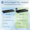TRENDnet 16-Port Gigabit PoE+ Switch, 16 x Gigabit PoE+ Ports, Up to 30W Per Port, 1U 19 Rackmount Brackets Included, Fanless, Lifetime Protection, Black, TPE-TG161H view 2