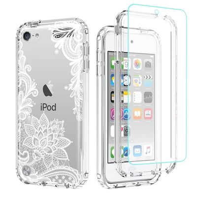 Tothedu Phone Case for iPod Touch 6/Touch 5/Touch 7 Case with Tempered-Glass Screen Protector, Cute Clear Mandala Pattern Full Body Protective Cover Cases for iPod Touch 5th / 6th / 7th (Mandala)